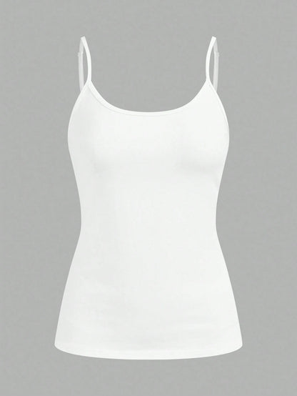 Tseoso 3pcs Casual Minimalist White Pure Cotton Camisole Fitted Tank Top, Suitable For Spring And Summer, Versatile Style