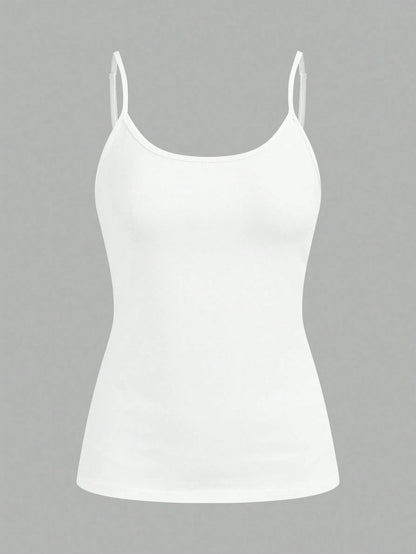 Tseoso 3pcs Casual Minimalist White Pure Cotton Camisole Fitted Tank Top, Suitable For Spring And Summer, Versatile Style