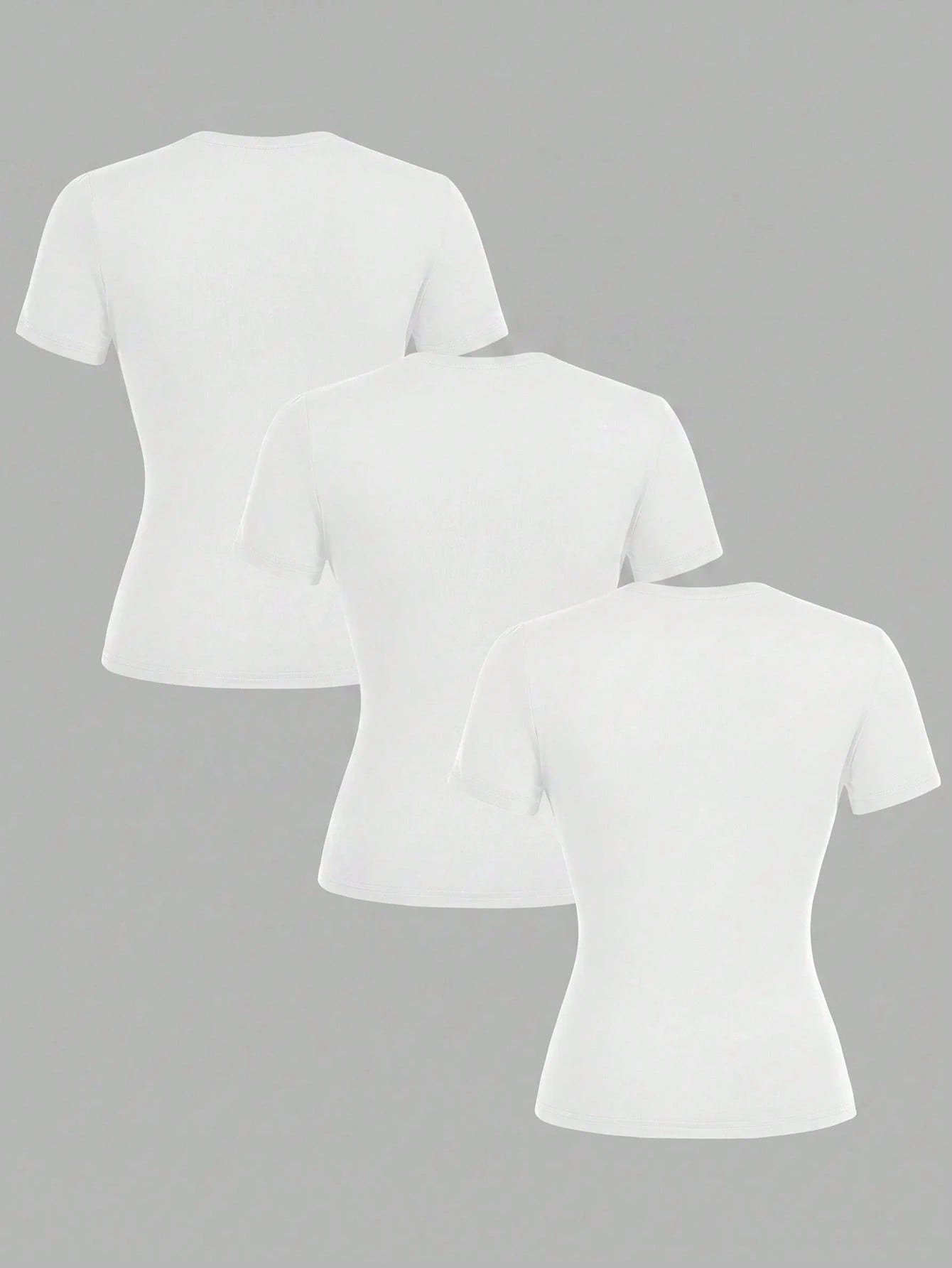 Tseoso 3pcs/Set Casual Minimalist 95% Cotton Women's Crew Neck Fitted Long Length Short Sleeve T-Shirt Set Suitable For Summer