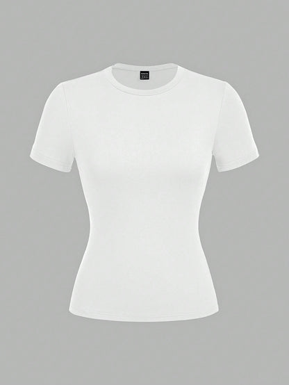 Tseoso 3pcs/Set Casual Minimalist 95% Cotton Women's Crew Neck Fitted Long Length Short Sleeve T-Shirt Set Suitable For Summer