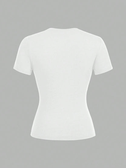 Tseoso 3pcs/Set Casual Minimalist 95% Cotton Women's Crew Neck Fitted Long Length Short Sleeve T-Shirt Set Suitable For Summer