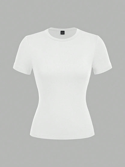 Tseoso 3pcs/Set Casual Minimalist 95% Cotton Women's Crew Neck Fitted Long Length Short Sleeve T-Shirt Set Suitable For Summer