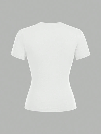 Tseoso 3pcs/Set Casual Minimalist 95% Cotton Women's Crew Neck Fitted Long Length Short Sleeve T-Shirt Set Suitable For Summer