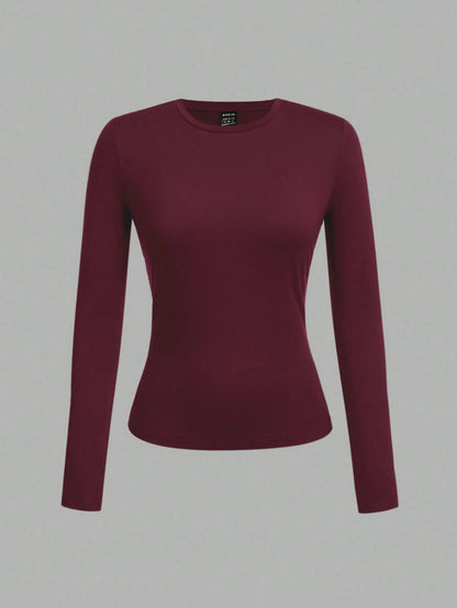 Tseoso 3pcs Women's Crew Neck Casual Fitted Long Sleeve T-Shirt Set, 95% Cotton, Black/Burgundy/Red