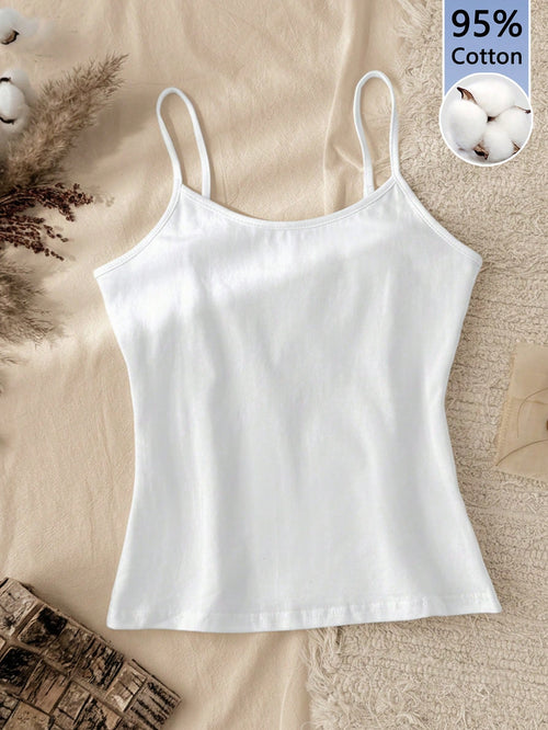 Tseoso 95% Cotton,Casual Slim-Fit Women's Camisole Tops,White Summer Basics Everyday,Vintage Softgirl Home Back To School Fall Clothes,Versatile Sports Club