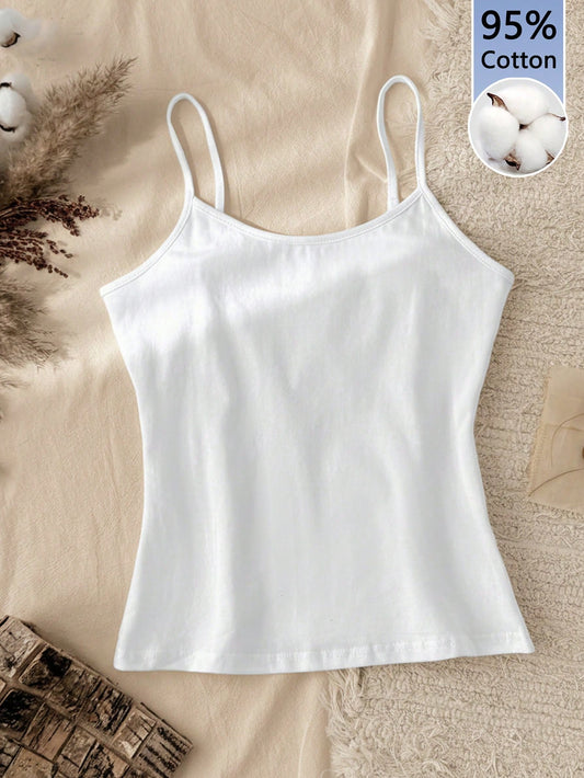 Tseoso 95% Cotton,Casual Slim-Fit Women's Camisole Tops,White Summer Basics Everyday,Vintage Softgirl Home Back To School Fall Clothes,Versatile Sports Club