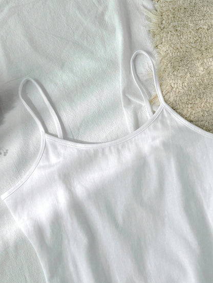 Tseoso 95% Cotton,Casual Slim-Fit Women's Camisole Tops,White Summer Basics Everyday,Vintage Softgirl Home Back To School Fall Clothes,Versatile Sports Club