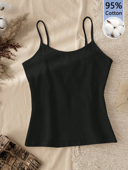 Tseoso 95% Cotton,Casual Slim-Fit Women's Camisole Tops,White Summer Basics Everyday,Vintage Softgirl Home Back To School Fall Clothes,Versatile Sports Club