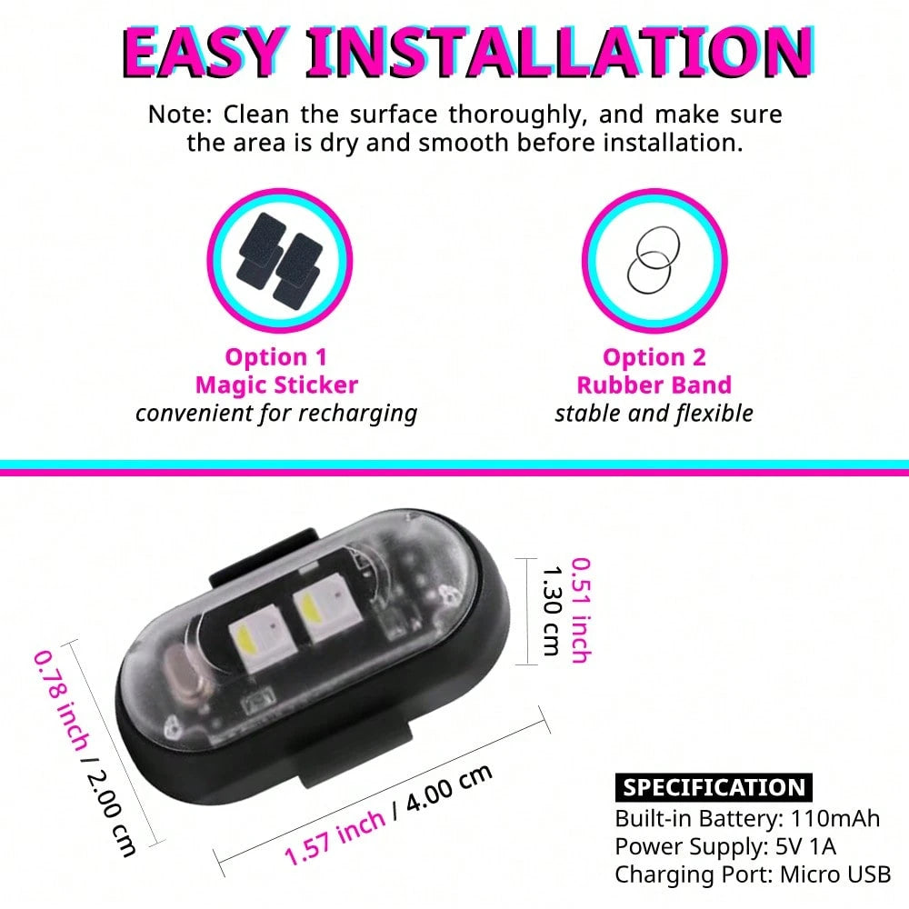 Tutu Car Led Light Set Of 2 Rechargeable RGB Car Footwell Lights Wireless Remote Control LED Accent Lamps 8 Colors 10 Modes No Wiring Waterproof Under Dash Front Seat Floor Glow For Compact Car Sedan
