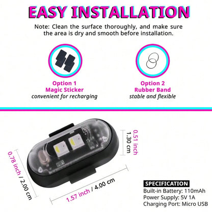 Tutu Car Led Light Set Of 2 Rechargeable RGB Car Footwell Lights Wireless Remote Control LED Accent Lamps 8 Colors 10 Modes No Wiring Waterproof Under Dash Front Seat Floor Glow For Compact Car Sedan