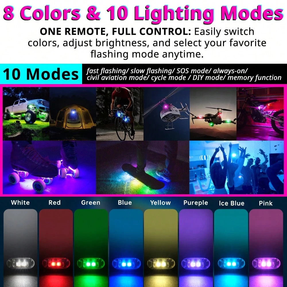 Tutu Car Led Light Set Of 2 Rechargeable RGB Car Footwell Lights Wireless Remote Control LED Accent Lamps 8 Colors 10 Modes No Wiring Waterproof Under Dash Front Seat Floor Glow For Compact Car Sedan