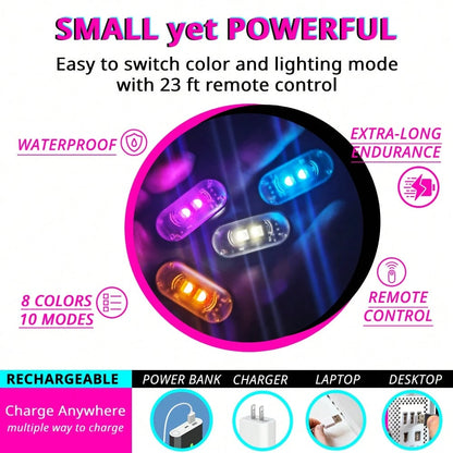 Tutu Car Led Light Set Of 2 Rechargeable RGB Car Footwell Lights Wireless Remote Control LED Accent Lamps 8 Colors 10 Modes No Wiring Waterproof Under Dash Front Seat Floor Glow For Compact Car Sedan