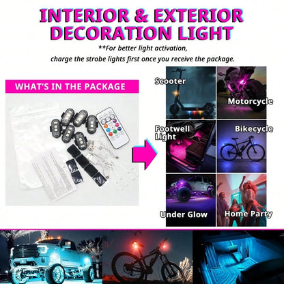 Tutu Car Led Light Set Of 2 Rechargeable RGB Car Footwell Lights Wireless Remote Control LED Accent Lamps 8 Colors 10 Modes No Wiring Waterproof Under Dash Front Seat Floor Glow For Compact Car Sedan