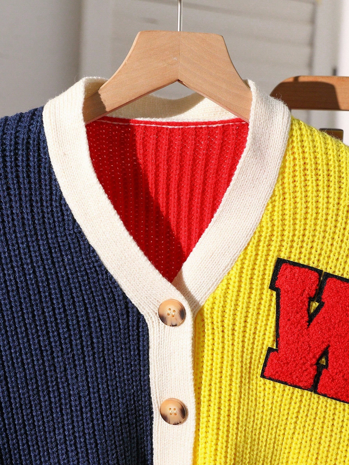 Tween Girl Colorblock Striped Knit Cardigan,Short & Minimalist Sweet & Cool Letterman Sweater,Navy Blue,Autumn,Casual,School,Back-To-School Y2k Craft