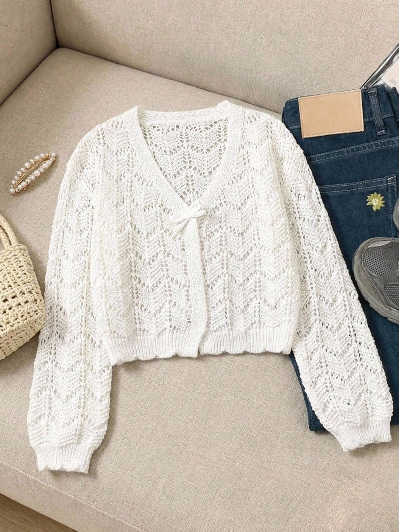 Tween Girl Tween Girl Hollow Knit Autumn Cardigan, Suitable For Home, Casual Outings, Beach Vacation, Parties And More, Comfortable Versatile Soft