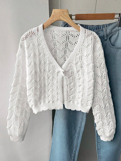 Tween Girl Tween Girl Hollow Knit Autumn Cardigan, Suitable For Home, Casual Outings, Beach Vacation, Parties And More, Comfortable Versatile Soft