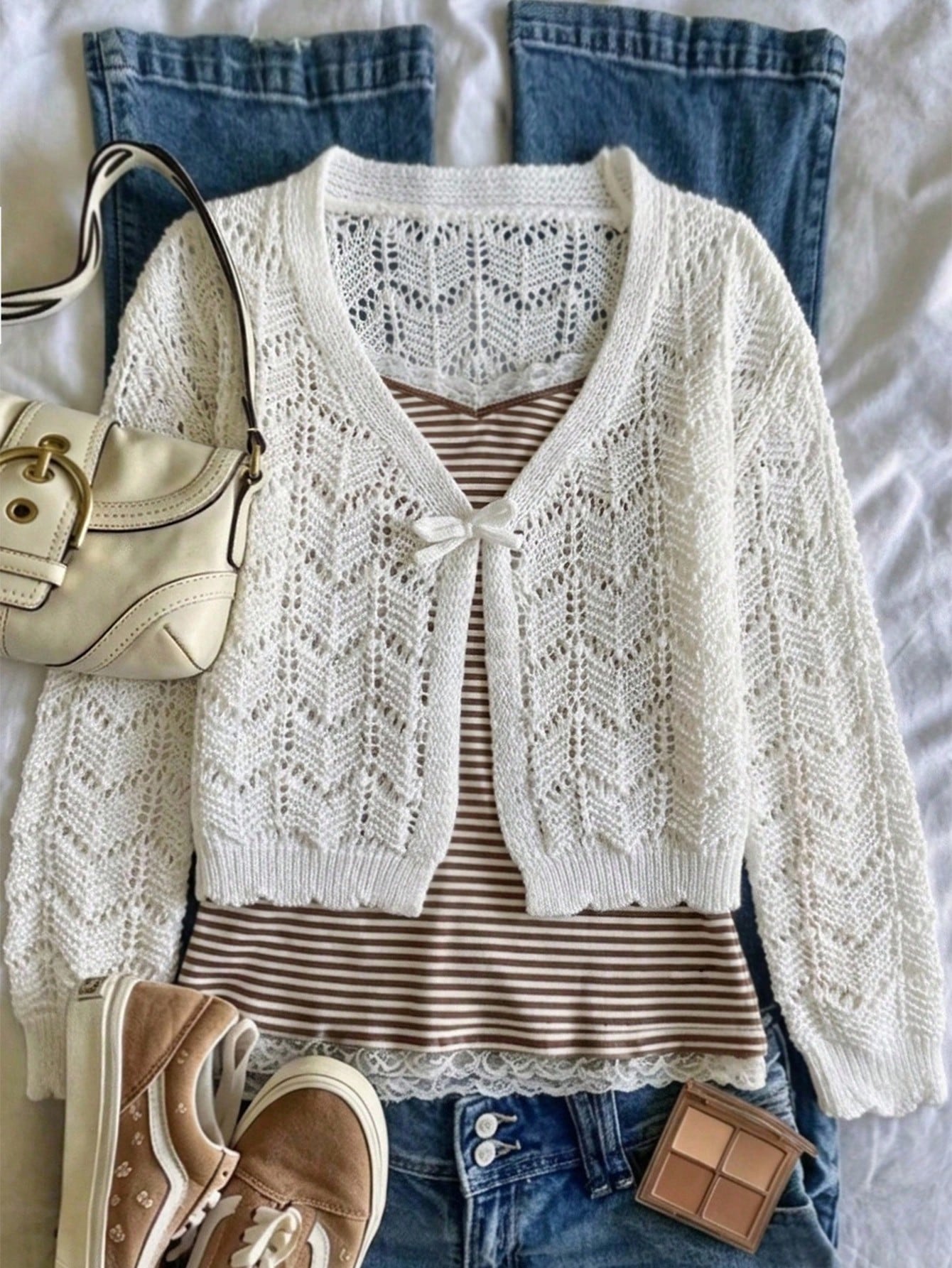 Tween Girl Tween Girl Hollow Knit Autumn Cardigan, Suitable For Home, Casual Outings, Beach Vacation, Parties And More, Comfortable Versatile Soft