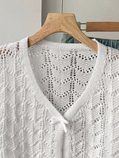 Tween Girl Tween Girl Hollow Knit Autumn Cardigan, Suitable For Home, Casual Outings, Beach Vacation, Parties And More, Comfortable Versatile Soft