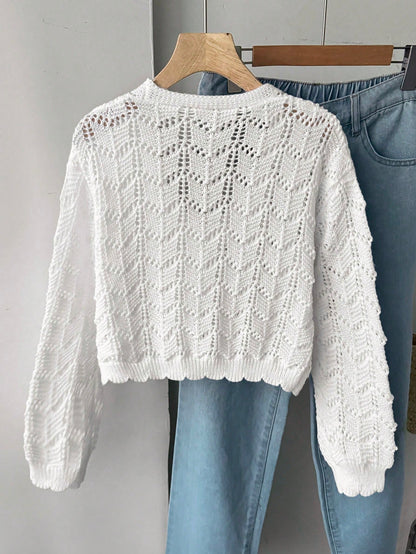 Tween Girl Tween Girl Hollow Knit Autumn Cardigan, Suitable For Home, Casual Outings, Beach Vacation, Parties And More, Comfortable Versatile Soft