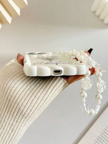 Twist Wave Edge Minimalist Premium TPU Floral Letter Painted Shockproof Phone Case Protective Cover With Beaded Bracelet Accessory Compatible With IPhone 17pro/17Air/17/17promax 16/11/16pro/16plus/16p