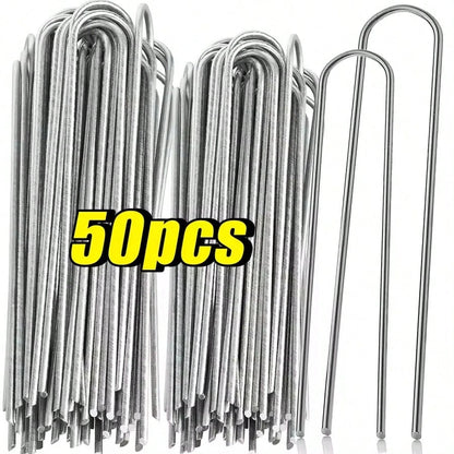 U-Shaped Garden Stakes Heavy Duty Fence Posts Sod Staples Galvanized Landscape Nails For Securing Lawn Barriers Ground Pins
