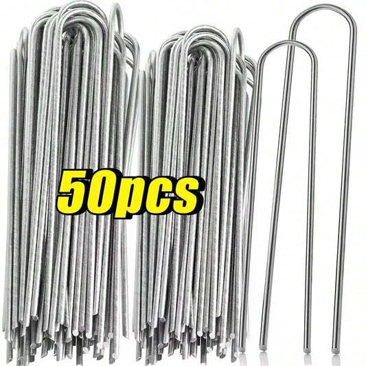 U-Shaped Garden Stakes Heavy Duty Fence Posts Sod Staples Galvanized Landscape Nails For Securing Lawn Barriers Ground Pins