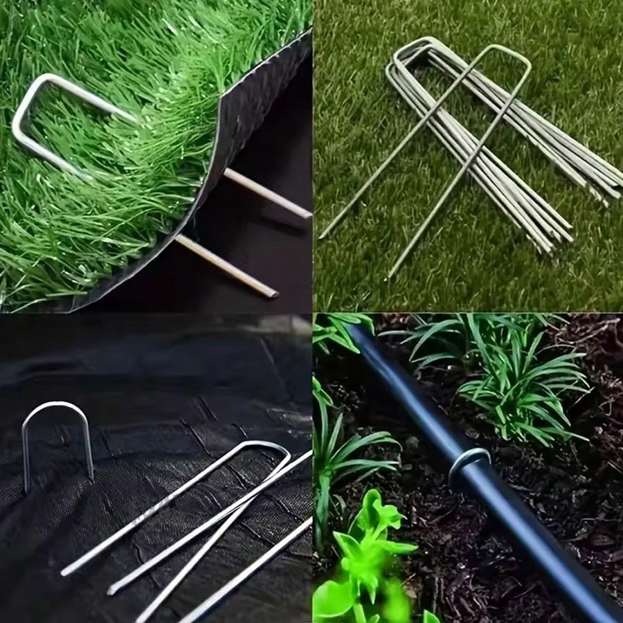 U-Shaped Garden Stakes Heavy Duty Fence Posts Sod Staples Galvanized Landscape Nails For Securing Lawn Barriers Ground Pins
