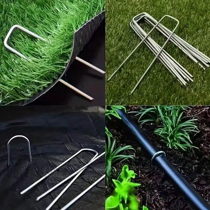 U-Shaped Garden Stakes Heavy Duty Fence Posts Sod Staples Galvanized Landscape Nails For Securing Lawn Barriers Ground Pins