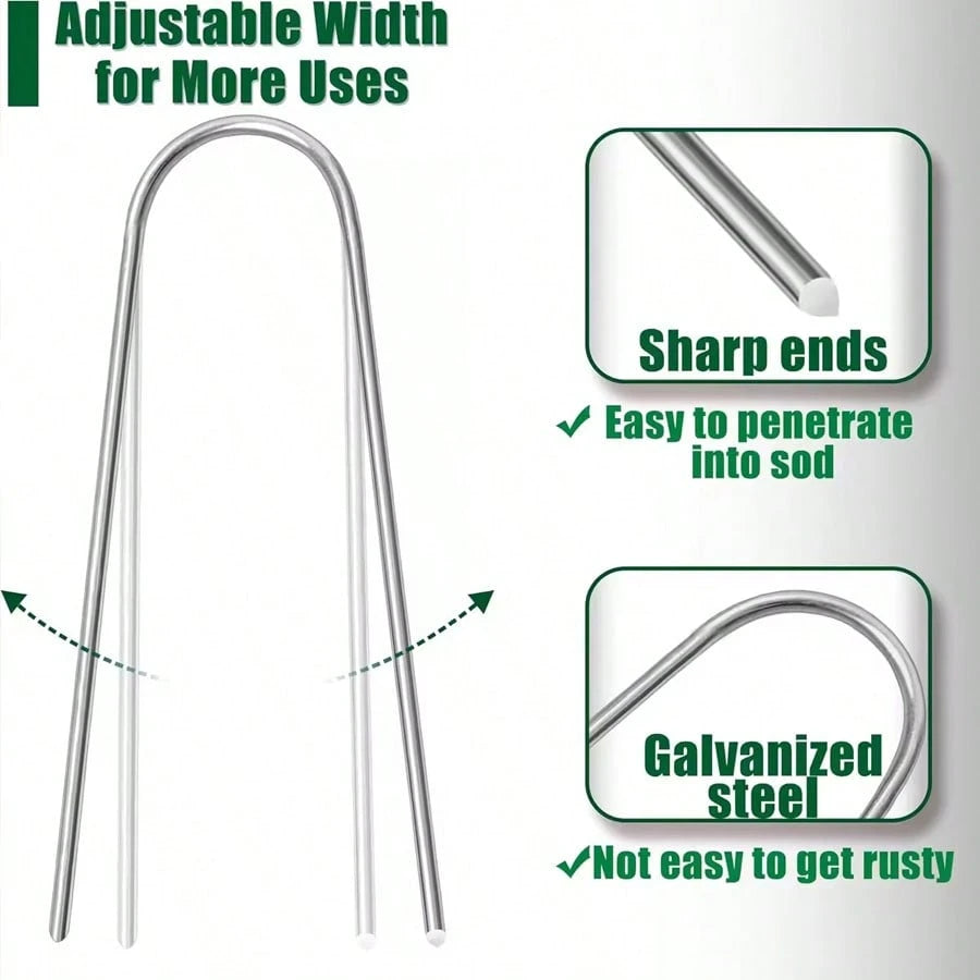 U-Shaped Garden Stakes Heavy Duty Fence Posts Sod Staples Galvanized Landscape Nails For Securing Lawn Barriers Ground Pins