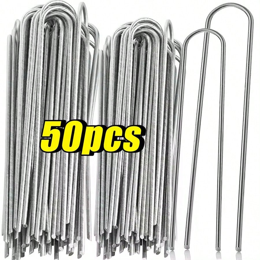 U-Shaped Garden Stakes Heavy Duty Fence Posts Sod Staples Galvanized Landscape Nails For Securing Lawn Barriers Ground Pins