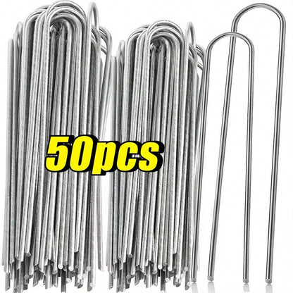 U-Shaped Garden Stakes Heavy Duty Fence Posts Sod Staples Galvanized Landscape Nails For Securing Lawn Barriers Ground Pins