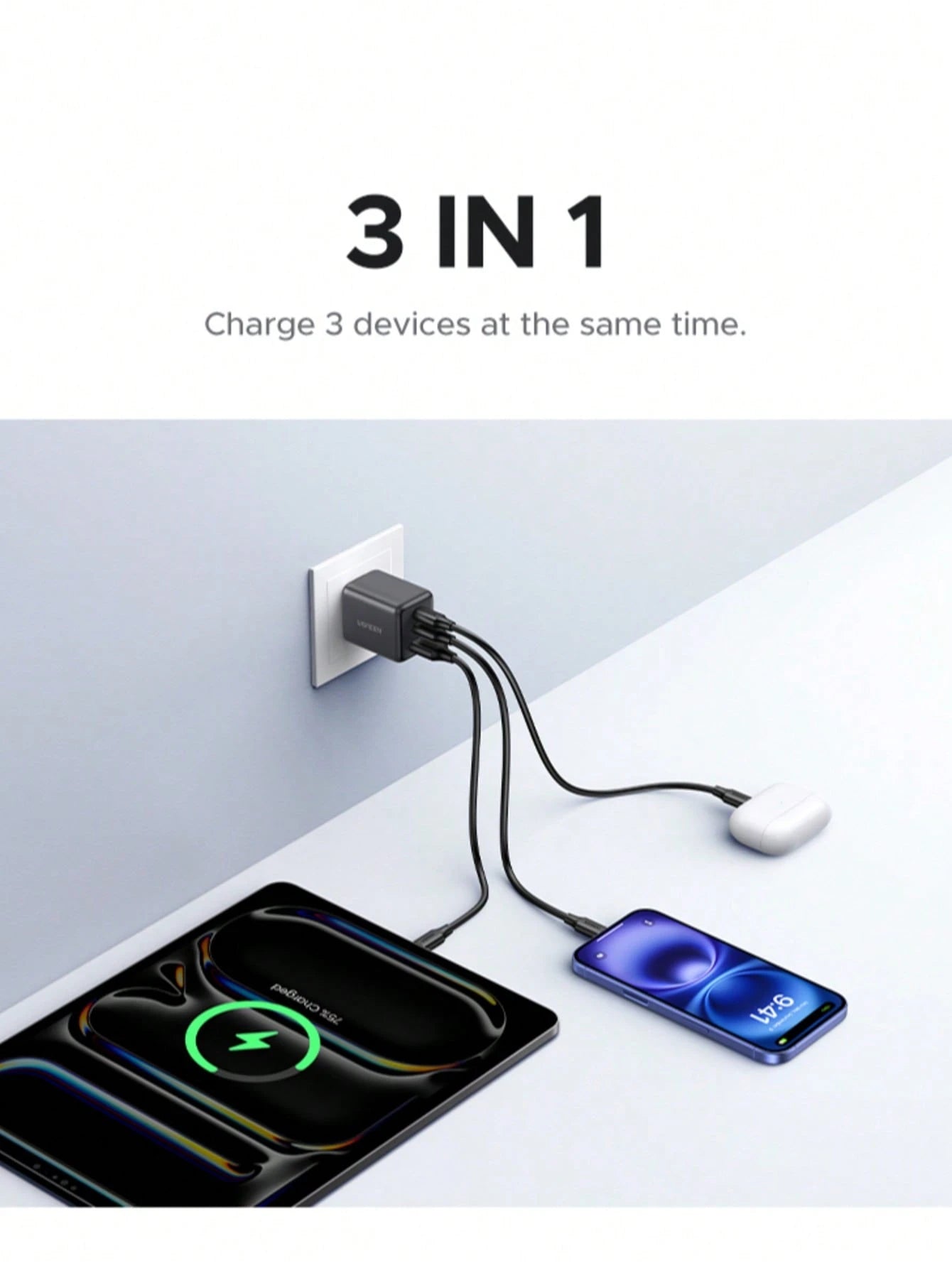 UGREEN 30W GaN PD Multi-Port Type-C USB-A Fast Charger, Compatible With IPhone 16/15/14 Pro Max, Suitable For Travel, Office, Dorm And Home Use, Supports GaN Fast Charging, High Output Power
