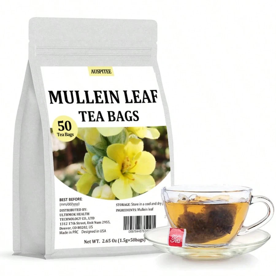 ULTHMOK 50Bags Mullein Leaf Tea Bags Pure Mullein Leaves For Lungs Cleanse No Additives Caffeine Free
