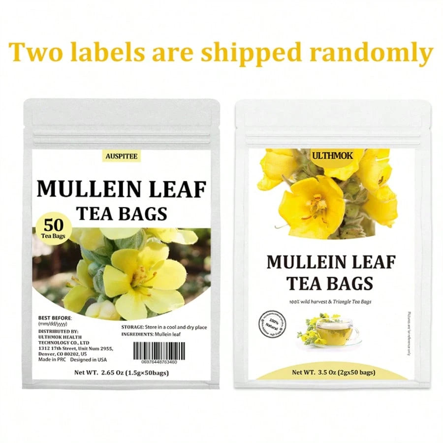 ULTHMOK 50Bags Mullein Leaf Tea Bags Pure Mullein Leaves For Lungs Cleanse No Additives Caffeine Free