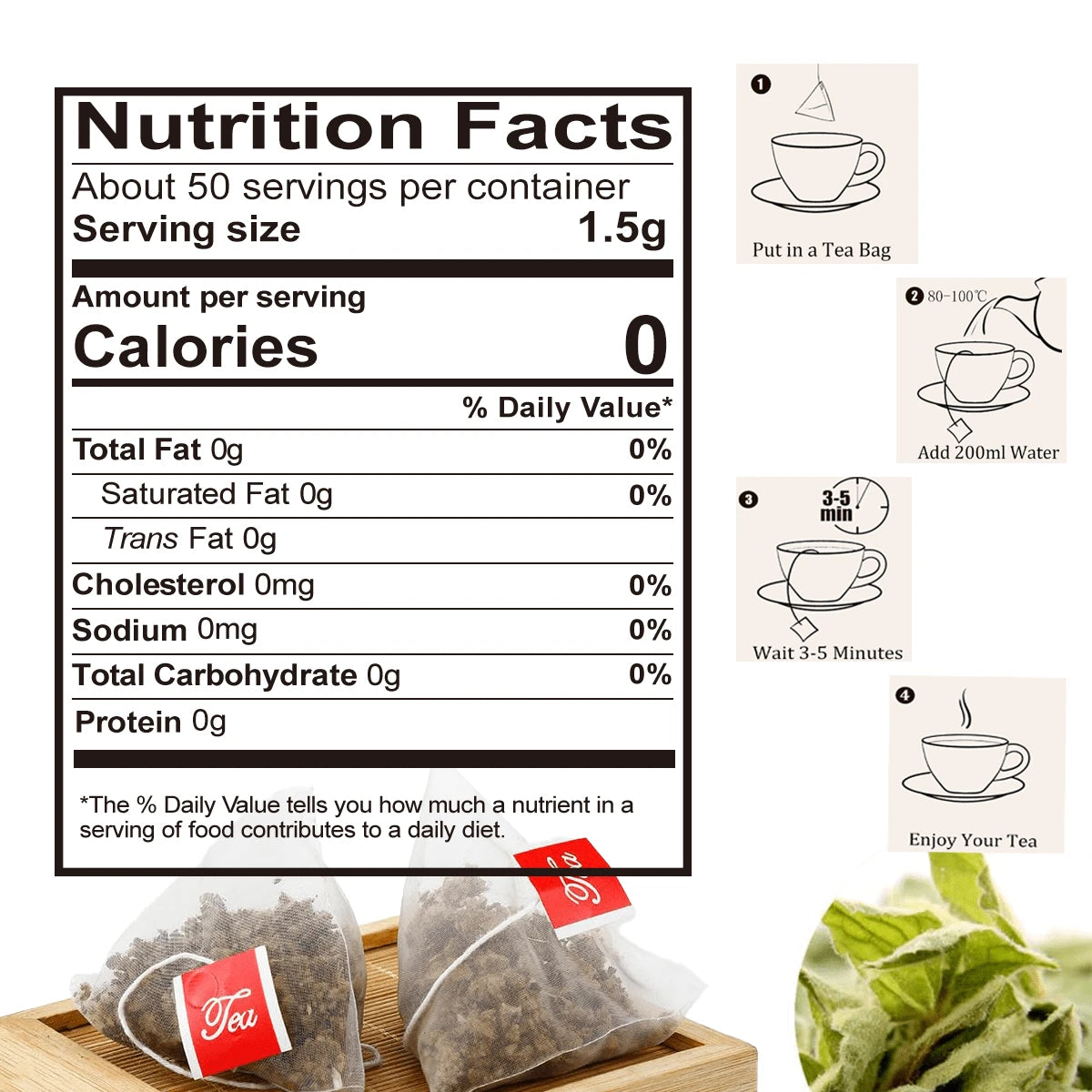 ULTHMOK 50Bags Mullein Leaf Tea Bags Pure Mullein Leaves For Lungs Cleanse No Additives Caffeine Free