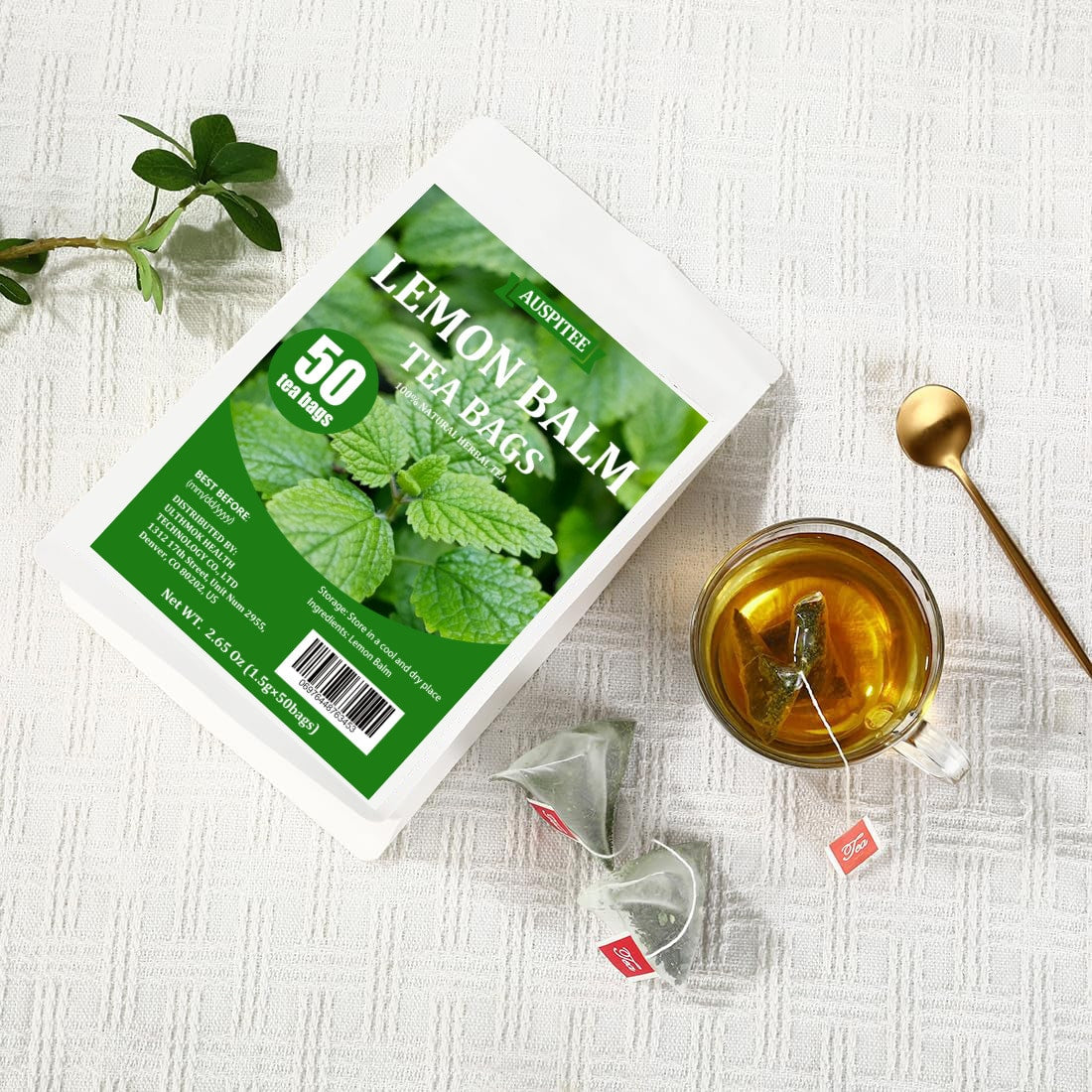 ULTHMOK Lemon Balm Tea Bags 1.5g*50bags Pure Lemon Balm Leaves Herbal Tea Pure Natural