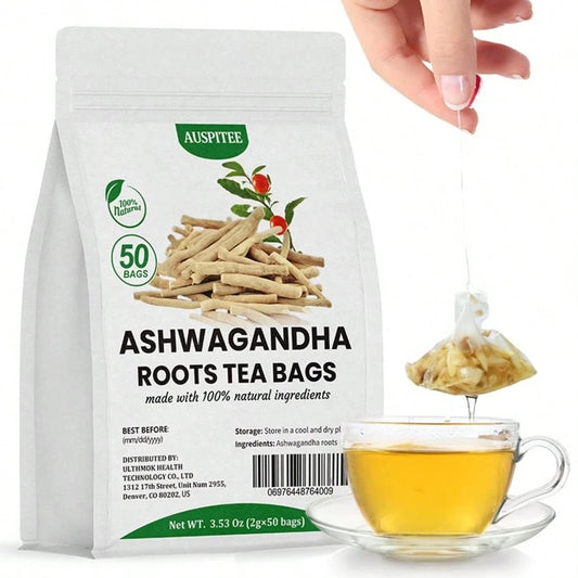 ULTHMOK Premium Ashwagandha Root Tea, Natural Ashwagandha 2.5gx50 Packs, Natural Herbal Drink, Herbal Tea, Health Food, Free Of Additives And Caffeine.