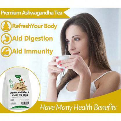 ULTHMOK Premium Ashwagandha Root Tea, Natural Ashwagandha 2.5gx50 Packs, Natural Herbal Drink, Herbal Tea, Health Food, Free Of Additives And Caffeine.