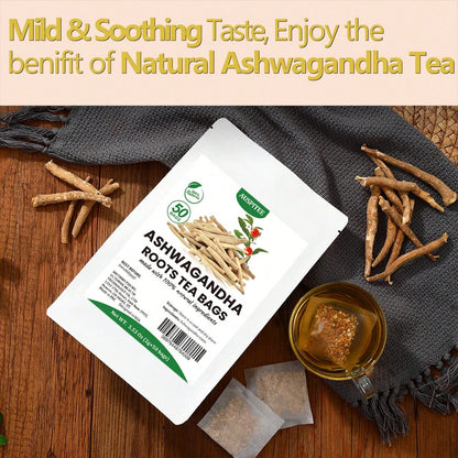 ULTHMOK Premium Ashwagandha Root Tea, Natural Ashwagandha 2.5gx50 Packs, Natural Herbal Drink, Herbal Tea, Health Food, Free Of Additives And Caffeine.