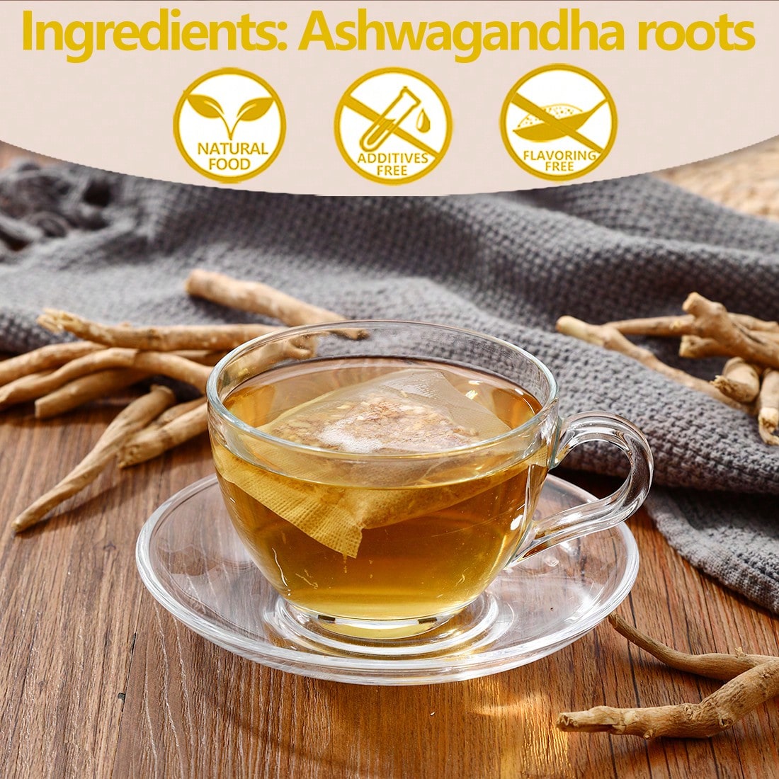 ULTHMOK Premium Ashwagandha Root Tea, Natural Ashwagandha 2.5gx50 Packs, Natural Herbal Drink, Herbal Tea, Health Food, Free Of Additives And Caffeine.