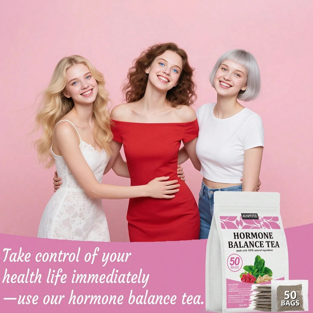 ULTHMOK Restore Hormone Balance Herbal Tea 2.64 Oz (1.5g X 50 Packets)- Natural Menstrual Cycle Support, Spearmint Flavor, Tea For Women, No Additives Or Caffeine
