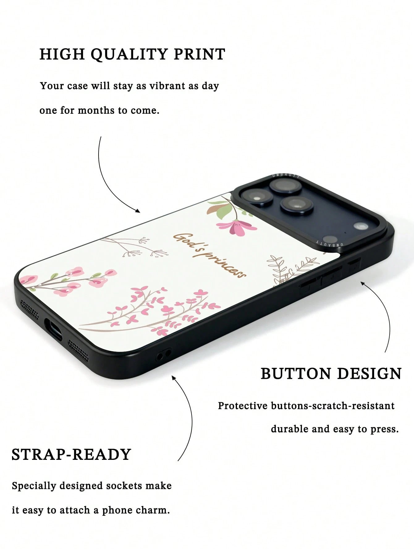 UMBAUTY 1pc Floral Branch & Leaf Pattern Design Phone Case, Compatible With Phone 17 Pro Max, 16 Pro Max, 15 Pro Max, 14 Pro Max, 11/12/13/14/15/17 Pro Max Plus, Korean Style High-End Fashion Fun Eleg