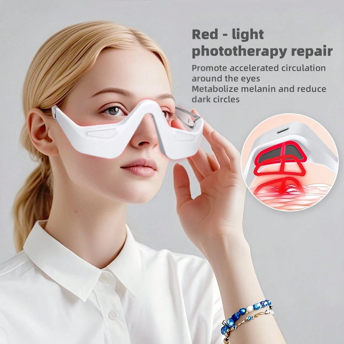 Under Eye Red Light Therapy Device, Red Light Therapy Glasses For Eyes, Light-Weight Eye Massager For Reducing Dark Circles And Puffiness, Smoothing Fine Lines, Relieving Eye Fatigue