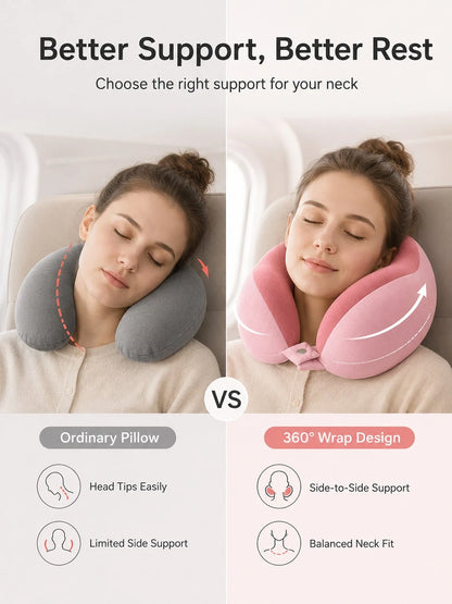 Unisex Ergonomic 360° Support Cloud-Feel Soft Memory Foam U-Shaped Travel Neck Pillow, Dual-Color Collapsible Snap-Button Camping Hiking Sleep Head Support Pillow, Minimalist Outdoor Adventure Style