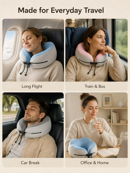 Unisex Ergonomic 360° Support Cloud-Feel Soft Memory Foam U-Shaped Travel Neck Pillow, Dual-Color Collapsible Snap-Button Camping Hiking Sleep Head Support Pillow, Minimalist Outdoor Adventure Style