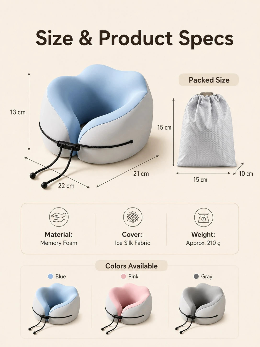 Unisex Ergonomic 360° Support Cloud-Feel Soft Memory Foam U-Shaped Travel Neck Pillow, Dual-Color Collapsible Snap-Button Camping Hiking Sleep Head Support Pillow, Minimalist Outdoor Adventure Style