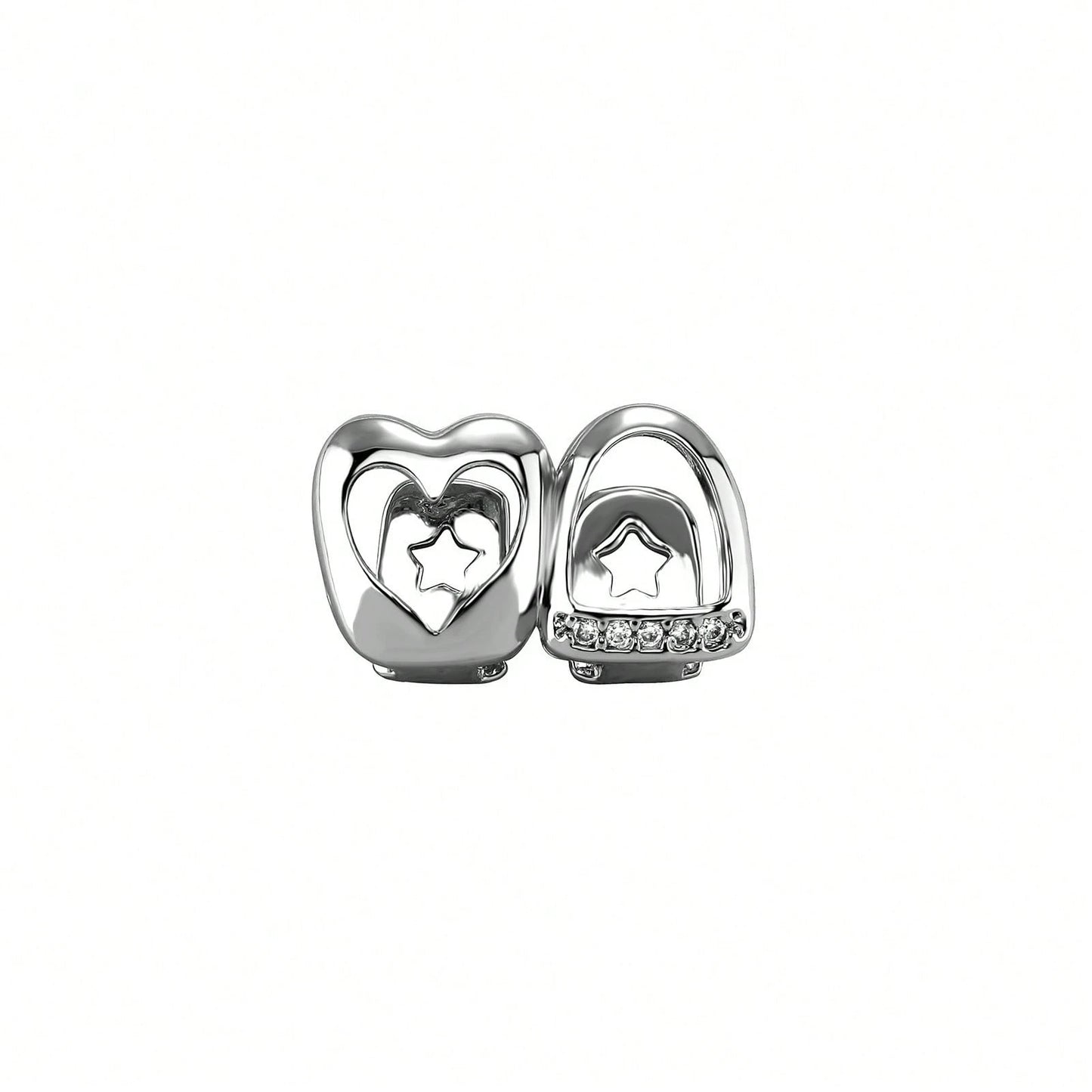 Unisex Gold Tooth Grillz Set, Hollow Heart Shaped With Cubic Zirconia, Suitable For Daily Wear And Valentine's Day Gift, Hip Hop Style