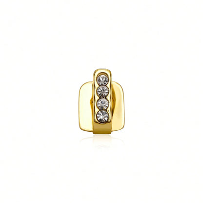 Unisex Gold Tooth Grillz Set, Hollow Heart Shaped With Cubic Zirconia, Suitable For Daily Wear And Valentine's Day Gift, Hip Hop Style