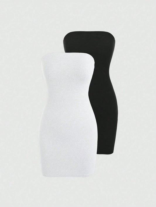 Unity Solid Color Strapless Midi Dress For Women Mini Short Women Outfit