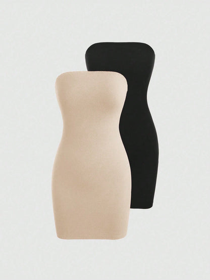 Unity Solid Color Strapless Midi Dress For Women Mini Short Women Outfit